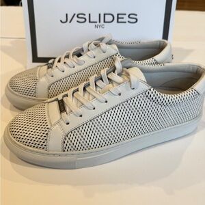 J/Slides NYC Lorrie White Perforated Leather Sneakers